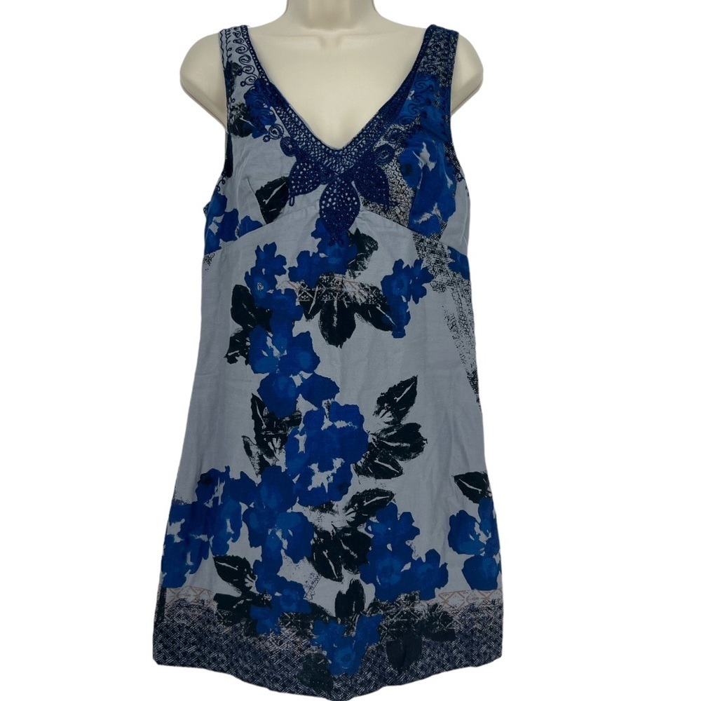 Free People Vintage Cotton Embroidered Blue Sheath‎ Dress Size 10
